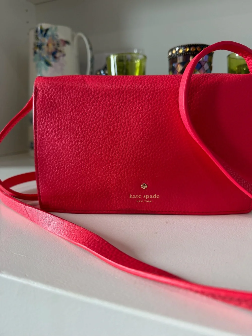 Kate Spade Eden Lane Jacinda Bow Detail Red/ Pink Leather Clutch Crossbody Bagu